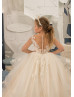 Ivory Glitter Lace Champagne Tulle Chic Flower Girl Dress Ivory Glitter Lace Champagne Tulle Chic Flower Girl Dress